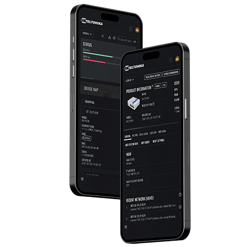 Plataforma de gerenciamento remoto Teltonika RMS em smartphones